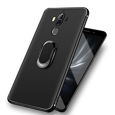 Silikon Hülle Handyhülle Ultra Dünn Schutzhülle Silikon mit Fingerring Ständer A03 für Huawei Mate 9 Schwarz