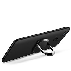 Silikon Hülle Handyhülle Ultra Dünn Schutzhülle Silikon mit Fingerring Ständer für Huawei Honor 7X Schwarz