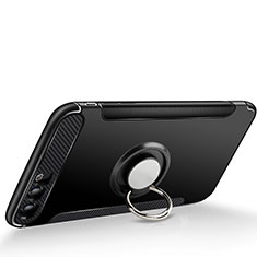 Silikon Hülle Handyhülle Ultra Dünn Schutzhülle Silikon mit Fingerring Ständer für Huawei Honor 9 Premium Schwarz