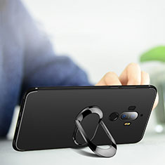 Silikon Hülle Handyhülle Ultra Dünn Schutzhülle Silikon mit Fingerring Ständer für Huawei Mate 9 Schwarz