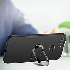 Silikon Hülle Handyhülle Ultra Dünn Schutzhülle Silikon mit Fingerring Ständer für Huawei Nova 2 Plus Schwarz