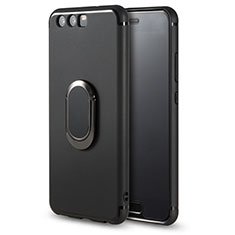Silikon Hülle Handyhülle Ultra Dünn Schutzhülle Silikon mit Fingerring Ständer für Huawei P10 Plus Schwarz