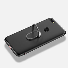 Silikon Hülle Handyhülle Ultra Dünn Schutzhülle Silikon mit Fingerring Ständer für Huawei P9 Lite Mini Schwarz