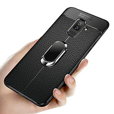 Silikon Hülle Handyhülle Ultra Dünn Schutzhülle Silikon mit Magnetisch Fingerring Ständer A02 für Samsung Galaxy A6 Plus Schwarz