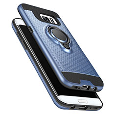 Silikon Hülle Handyhülle Ultra Dünn Schutzhülle Silikon mit Magnetisch Fingerring Ständer A02 für Samsung Galaxy S7 Edge G935F Blau