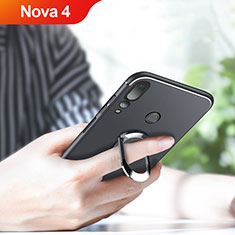 Silikon Hülle Handyhülle Ultra Dünn Schutzhülle Silikon mit Magnetisch Fingerring Ständer für Huawei Nova 4 Schwarz