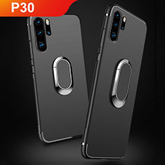 Silikon Hülle Handyhülle Ultra Dünn Schutzhülle Silikon mit Magnetisch Fingerring Ständer für Huawei P30 Pro New Edition Schwarz