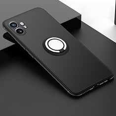 Silikon Hülle Handyhülle Ultra Dünn Schutzhülle Silikon mit Magnetisch Fingerring Ständer für Nothing Phone 1 Schwarz
