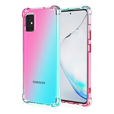 Silikon Hülle Handyhülle Ultra Dünn Schutzhülle Tasche Durchsichtig Transparent Farbverlauf für Samsung Galaxy A51 4G Cyan