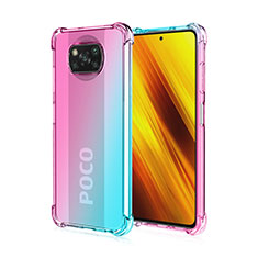Silikon Hülle Handyhülle Ultra Dünn Schutzhülle Tasche Durchsichtig Transparent Farbverlauf für Xiaomi Poco X3 Cyan