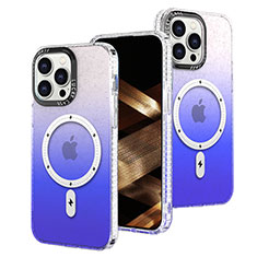Silikon Hülle Handyhülle Ultra Dünn Schutzhülle Tasche Durchsichtig Transparent Farbverlauf mit Mag-Safe Magnetic Magnetisch für Apple iPhone 14 Pro Blau