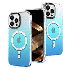 Silikon Hülle Handyhülle Ultra Dünn Schutzhülle Tasche Durchsichtig Transparent Farbverlauf mit Mag-Safe Magnetic Magnetisch für Apple iPhone 14 Pro Hellblau