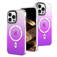 Silikon Hülle Handyhülle Ultra Dünn Schutzhülle Tasche Durchsichtig Transparent Farbverlauf mit Mag-Safe Magnetic Magnetisch für Apple iPhone 14 Pro Max Violett