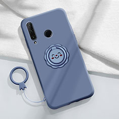 Silikon Hülle Handyhülle Ultra Dünn Schutzhülle Tasche Flexible mit Magnetisch Fingerring Ständer A01 für Huawei Enjoy 10 Plus Grau