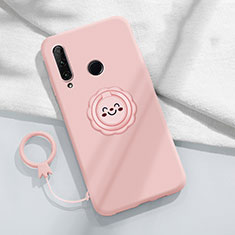 Silikon Hülle Handyhülle Ultra Dünn Schutzhülle Tasche Flexible mit Magnetisch Fingerring Ständer A01 für Huawei Enjoy 10 Plus Rosa