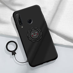 Silikon Hülle Handyhülle Ultra Dünn Schutzhülle Tasche Flexible mit Magnetisch Fingerring Ständer A01 für Huawei Enjoy 10 Plus Schwarz