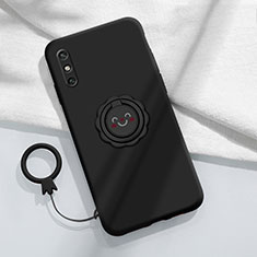 Silikon Hülle Handyhülle Ultra Dünn Schutzhülle Tasche Flexible mit Magnetisch Fingerring Ständer A01 für Huawei Enjoy 10e Schwarz