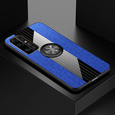 Silikon Hülle Handyhülle Ultra Dünn Schutzhülle Tasche Flexible mit Magnetisch Fingerring Ständer A01 für Huawei Honor 30 Blau