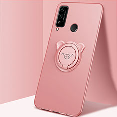 Silikon Hülle Handyhülle Ultra Dünn Schutzhülle Tasche Flexible mit Magnetisch Fingerring Ständer A01 für Huawei Honor Play4T Rosa