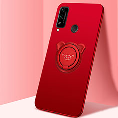 Silikon Hülle Handyhülle Ultra Dünn Schutzhülle Tasche Flexible mit Magnetisch Fingerring Ständer A01 für Huawei Honor Play4T Rot