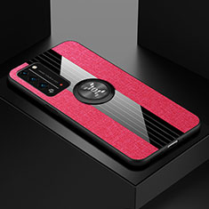 Silikon Hülle Handyhülle Ultra Dünn Schutzhülle Tasche Flexible mit Magnetisch Fingerring Ständer A01 für Huawei Honor X10 5G Pink