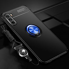 Silikon Hülle Handyhülle Ultra Dünn Schutzhülle Tasche Flexible mit Magnetisch Fingerring Ständer A01 für Huawei Mate 40 Lite 5G Blau und Schwarz