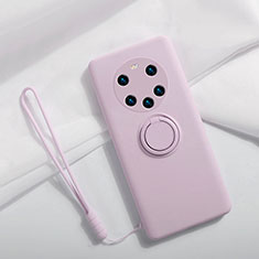 Silikon Hülle Handyhülle Ultra Dünn Schutzhülle Tasche Flexible mit Magnetisch Fingerring Ständer A01 für Huawei Mate 40 Pro+ Plus Helles Lila