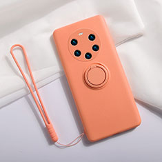 Silikon Hülle Handyhülle Ultra Dünn Schutzhülle Tasche Flexible mit Magnetisch Fingerring Ständer A01 für Huawei Mate 40 Pro+ Plus Orange