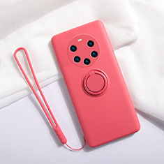 Silikon Hülle Handyhülle Ultra Dünn Schutzhülle Tasche Flexible mit Magnetisch Fingerring Ständer A01 für Huawei Mate 40 Pro+ Plus Rot