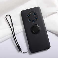 Silikon Hülle Handyhülle Ultra Dünn Schutzhülle Tasche Flexible mit Magnetisch Fingerring Ständer A01 für Huawei Mate 40 Pro+ Plus Schwarz