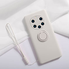 Silikon Hülle Handyhülle Ultra Dünn Schutzhülle Tasche Flexible mit Magnetisch Fingerring Ständer A01 für Huawei Mate 40 Pro+ Plus Weiß