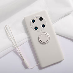 Silikon Hülle Handyhülle Ultra Dünn Schutzhülle Tasche Flexible mit Magnetisch Fingerring Ständer A01 für Huawei Mate 40 Pro Weiß