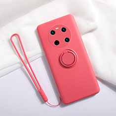 Silikon Hülle Handyhülle Ultra Dünn Schutzhülle Tasche Flexible mit Magnetisch Fingerring Ständer A01 für Huawei Mate 40 Rot