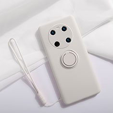 Silikon Hülle Handyhülle Ultra Dünn Schutzhülle Tasche Flexible mit Magnetisch Fingerring Ständer A01 für Huawei Mate 40 Weiß