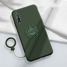 Silikon Hülle Handyhülle Ultra Dünn Schutzhülle Tasche Flexible mit Magnetisch Fingerring Ständer A01 für Huawei Y8p Grün