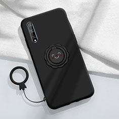 Silikon Hülle Handyhülle Ultra Dünn Schutzhülle Tasche Flexible mit Magnetisch Fingerring Ständer A01 für Huawei Y8p Schwarz