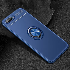 Silikon Hülle Handyhülle Ultra Dünn Schutzhülle Tasche Flexible mit Magnetisch Fingerring Ständer A01 für Oppo A12e Blau