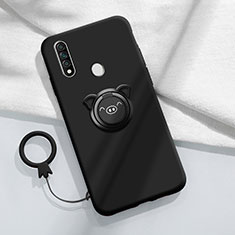Silikon Hülle Handyhülle Ultra Dünn Schutzhülle Tasche Flexible mit Magnetisch Fingerring Ständer A01 für Oppo A31 Schwarz
