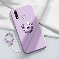 Silikon Hülle Handyhülle Ultra Dünn Schutzhülle Tasche Flexible mit Magnetisch Fingerring Ständer A01 für Oppo A31 Violett