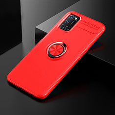Silikon Hülle Handyhülle Ultra Dünn Schutzhülle Tasche Flexible mit Magnetisch Fingerring Ständer A01 für Oppo A52 Rot