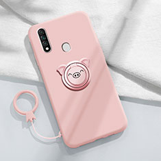 Silikon Hülle Handyhülle Ultra Dünn Schutzhülle Tasche Flexible mit Magnetisch Fingerring Ständer A01 für Oppo A8 Rosa