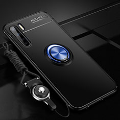 Silikon Hülle Handyhülle Ultra Dünn Schutzhülle Tasche Flexible mit Magnetisch Fingerring Ständer A01 für Oppo A91 Blau und Schwarz