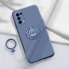 Silikon Hülle Handyhülle Ultra Dünn Schutzhülle Tasche Flexible mit Magnetisch Fingerring Ständer A01 für Oppo Find X3 Lite 5G Lavendel Grau