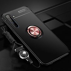 Silikon Hülle Handyhülle Ultra Dünn Schutzhülle Tasche Flexible mit Magnetisch Fingerring Ständer A01 für Realme X50 Pro 5G Gold und Schwarz
