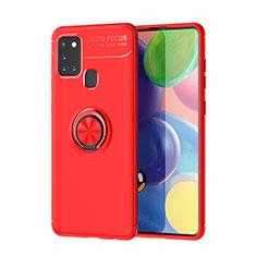 Silikon Hülle Handyhülle Ultra Dünn Schutzhülle Tasche Flexible mit Magnetisch Fingerring Ständer A01 für Samsung Galaxy A21s Rot