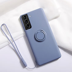 Silikon Hülle Handyhülle Ultra Dünn Schutzhülle Tasche Flexible mit Magnetisch Fingerring Ständer A01 für Samsung Galaxy S21 5G Lavendel Grau