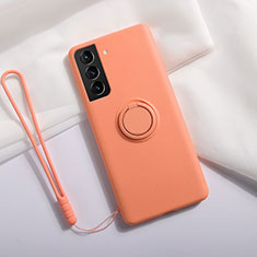 Silikon Hülle Handyhülle Ultra Dünn Schutzhülle Tasche Flexible mit Magnetisch Fingerring Ständer A01 für Samsung Galaxy S21 5G Orange