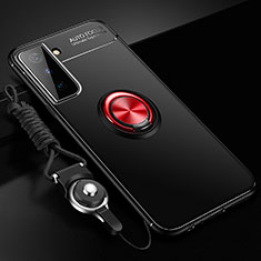 Silikon Hülle Handyhülle Ultra Dünn Schutzhülle Tasche Flexible mit Magnetisch Fingerring Ständer A01 für Samsung Galaxy S21 5G Rot und Schwarz