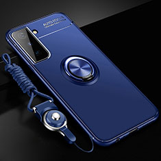 Silikon Hülle Handyhülle Ultra Dünn Schutzhülle Tasche Flexible mit Magnetisch Fingerring Ständer A01 für Samsung Galaxy S21 Plus 5G Blau