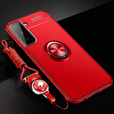 Silikon Hülle Handyhülle Ultra Dünn Schutzhülle Tasche Flexible mit Magnetisch Fingerring Ständer A01 für Samsung Galaxy S21 Plus 5G Rot
